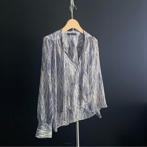 ZARA V Neck Blouse Semi-Sheer Boho Button Front ✨ NWOT